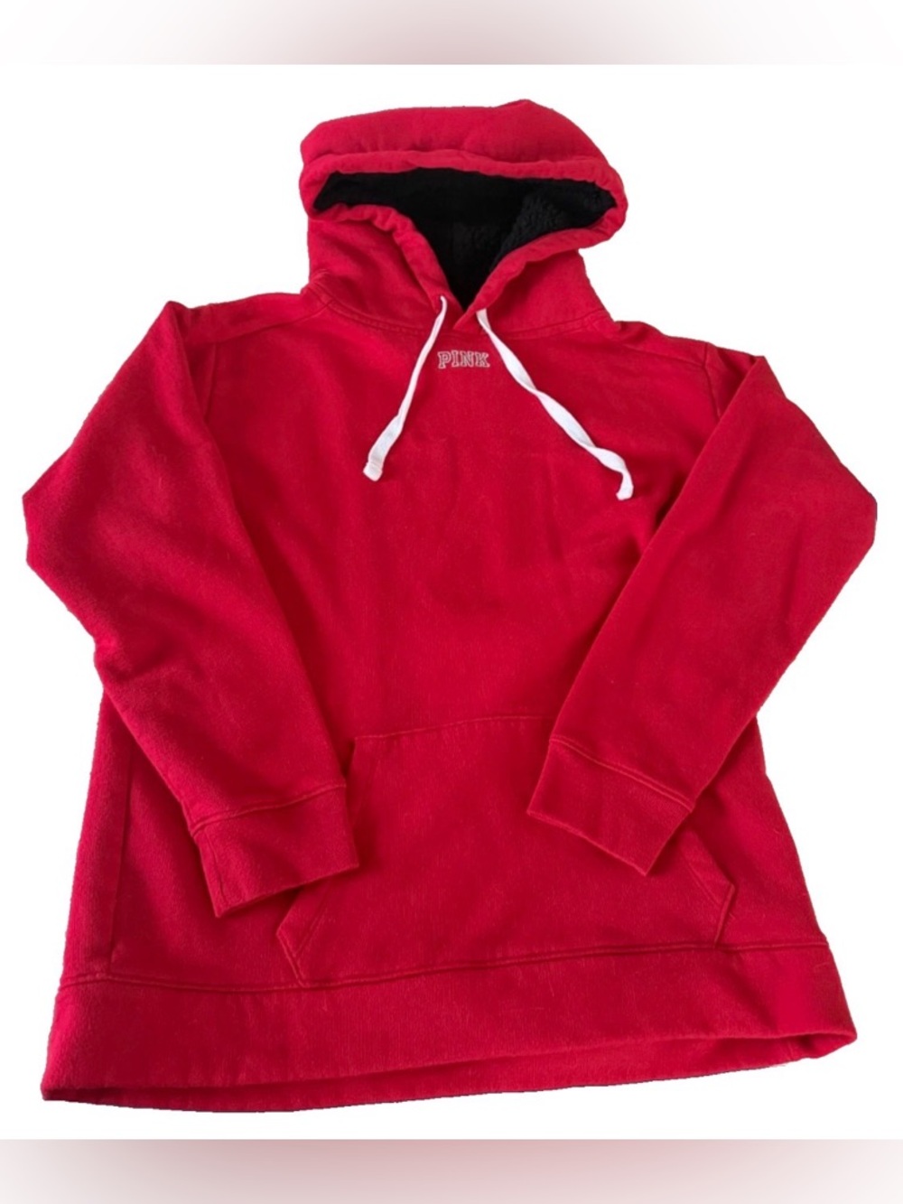 PINK Victoria's Secret Red Fleece Hooded Pullover Sweatshirt Sequins logo